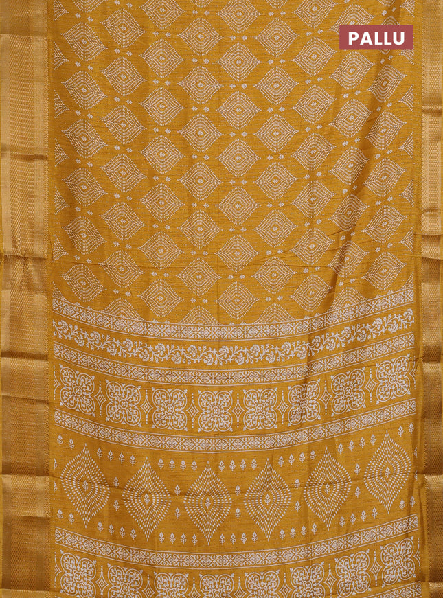 Semi dola saree mustard yellow with allover zari weaves & prints and zari woven border