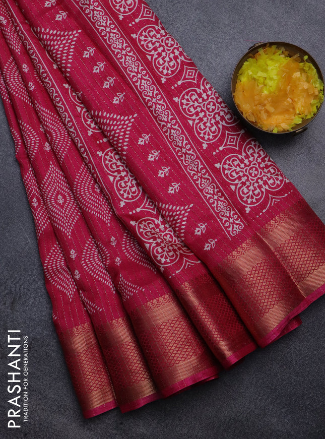 Semi dola saree pink with allover zari weaves & prints and zari woven border