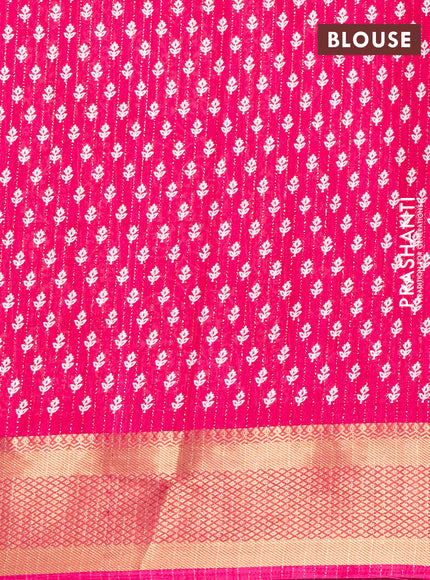 Semi dola saree pink with allover zari weaves & prints and zari woven border