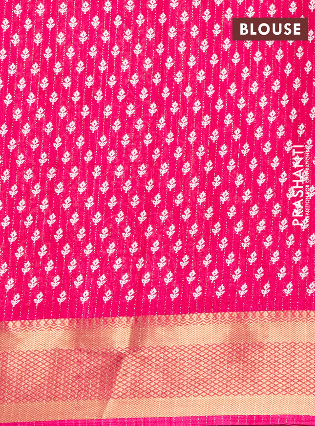 Semi dola saree pink with allover zari weaves & prints and zari woven border