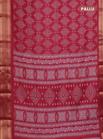 Semi dola saree maroon with allover zari weaves & prints and zari woven border