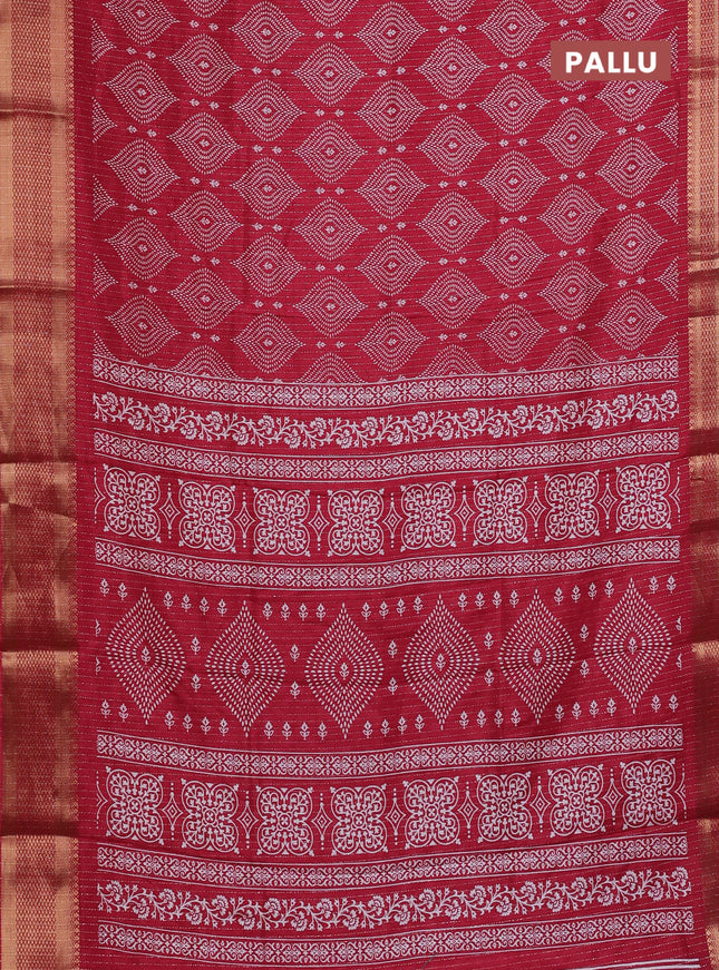 Semi dola saree maroon with allover zari weaves & prints and zari woven border