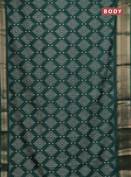 Semi dola saree dark green with allover zari weaves & prints and zari woven border