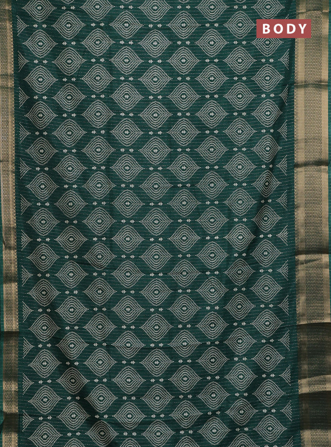 Semi dola saree dark green with allover zari weaves & prints and zari woven border