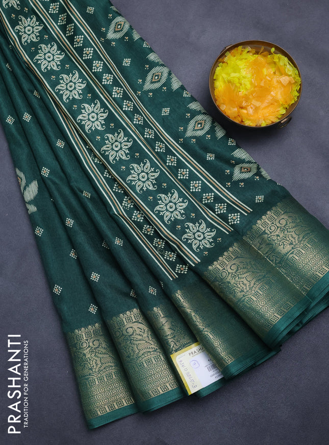Semi dola saree green with butta prints and zari woven border