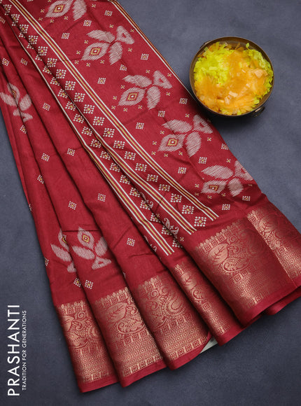 Semi dola saree maroon with butta prints and zari woven border