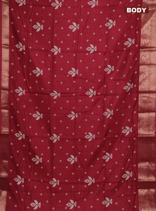 Semi dola saree maroon with butta prints and zari woven border