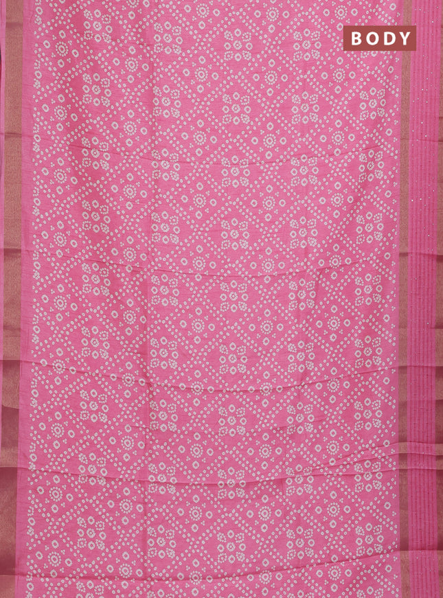 Semi dola saree light pink with allover bandhani prints and zari woven border