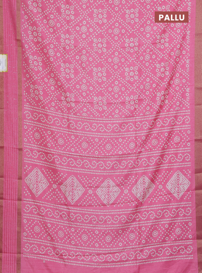 Semi dola saree light pink with allover bandhani prints and zari woven border