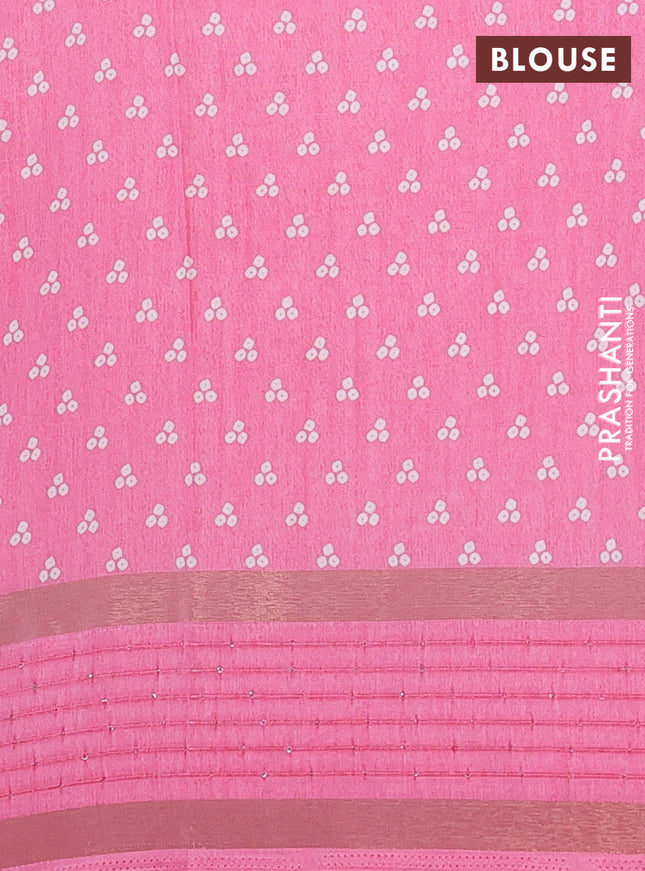 Semi dola saree light pink with allover bandhani prints and zari woven border