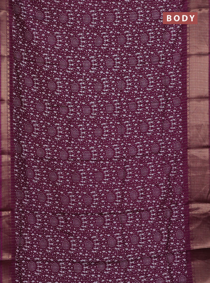 Semi dola saree wine shade with allover warli prints & zari weaves and zari woven border