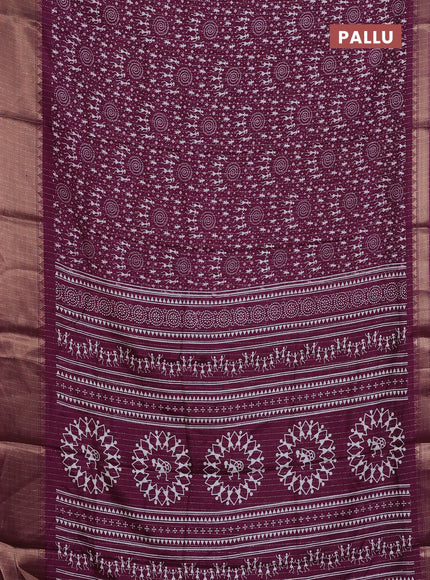Semi dola saree wine shade with allover warli prints & zari weaves and zari woven border