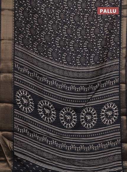 Semi dola saree black with allover warli prints & zari weaves and zari woven border