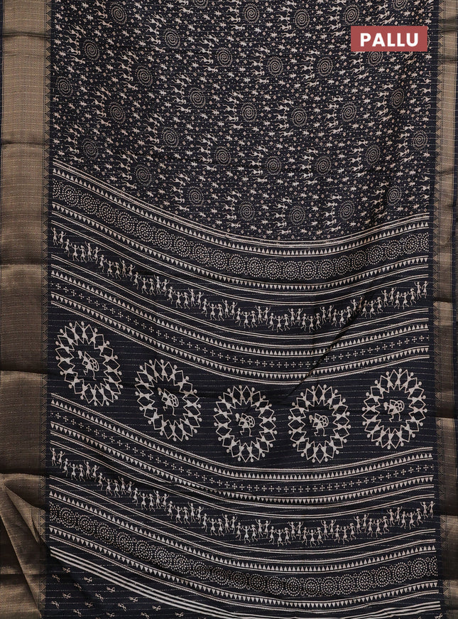 Semi dola saree black with allover warli prints & zari weaves and zari woven border