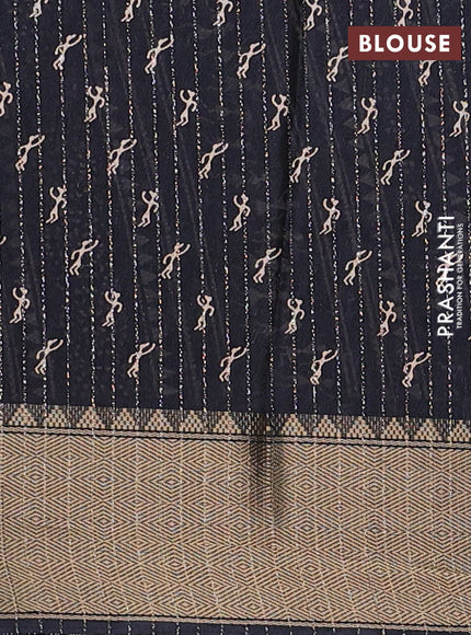 Semi dola saree black with allover warli prints & zari weaves and zari woven border