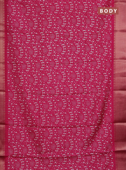 Semi dola saree pink with allover warli prints & zari weaves and zari woven border