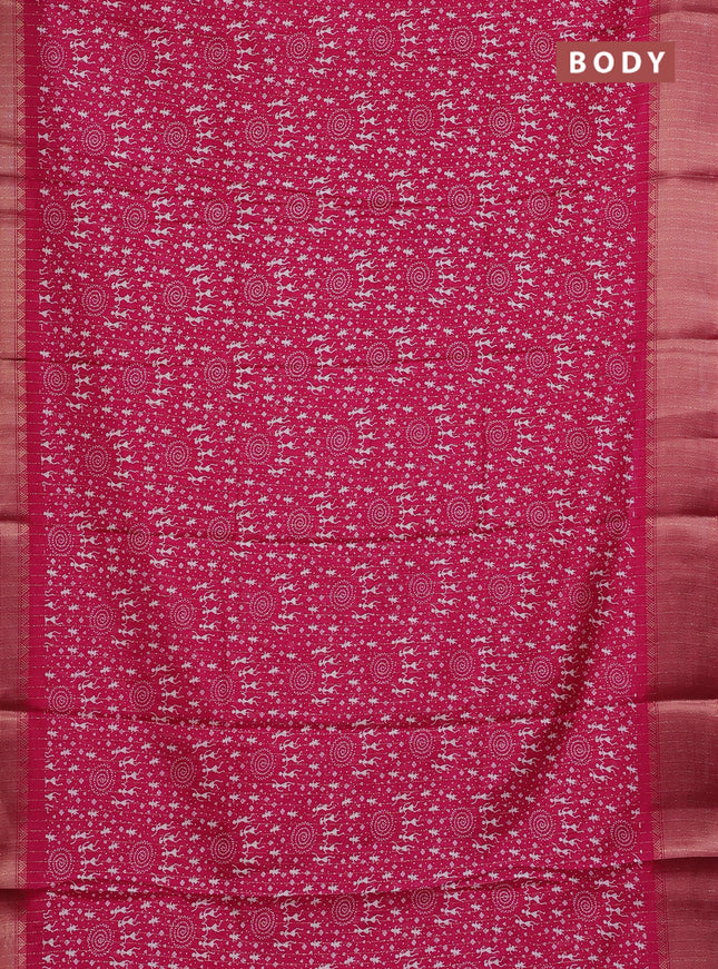 Semi dola saree pink with allover warli prints & zari weaves and zari woven border