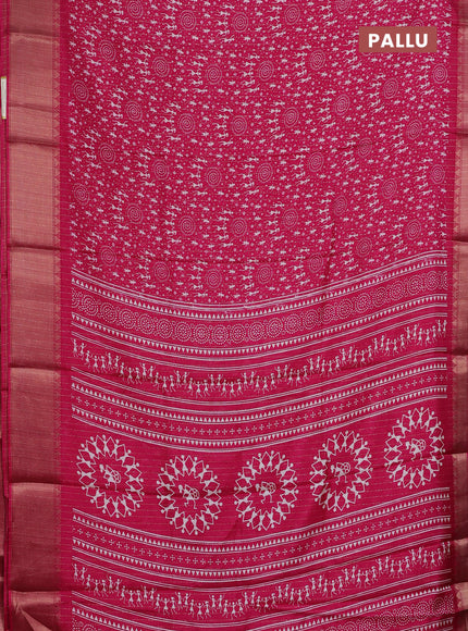Semi dola saree pink with allover warli prints & zari weaves and zari woven border