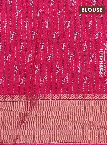 Semi dola saree pink with allover warli prints & zari weaves and zari woven border