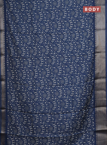 Semi dola saree peacock blue with allover warli prints & zari weaves and zari woven border