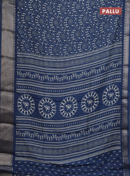 Semi dola saree peacock blue with allover warli prints & zari weaves and zari woven border