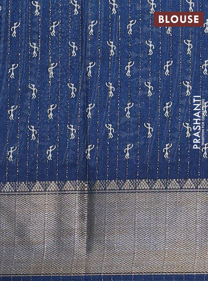 Semi dola saree peacock blue with allover warli prints & zari weaves and zari woven border