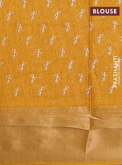 Semi dola saree mustard yellow with allover warli prints & zari weaves and zari woven border