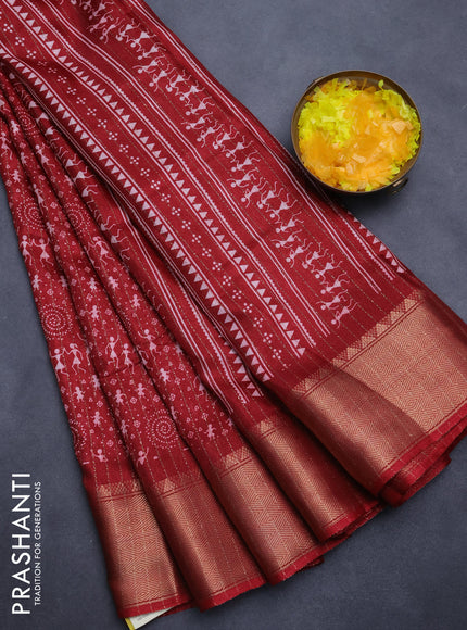Semi dola saree maroon with allover warli prints & zari weaves and zari woven border
