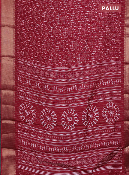 Semi dola saree maroon with allover warli prints & zari weaves and zari woven border