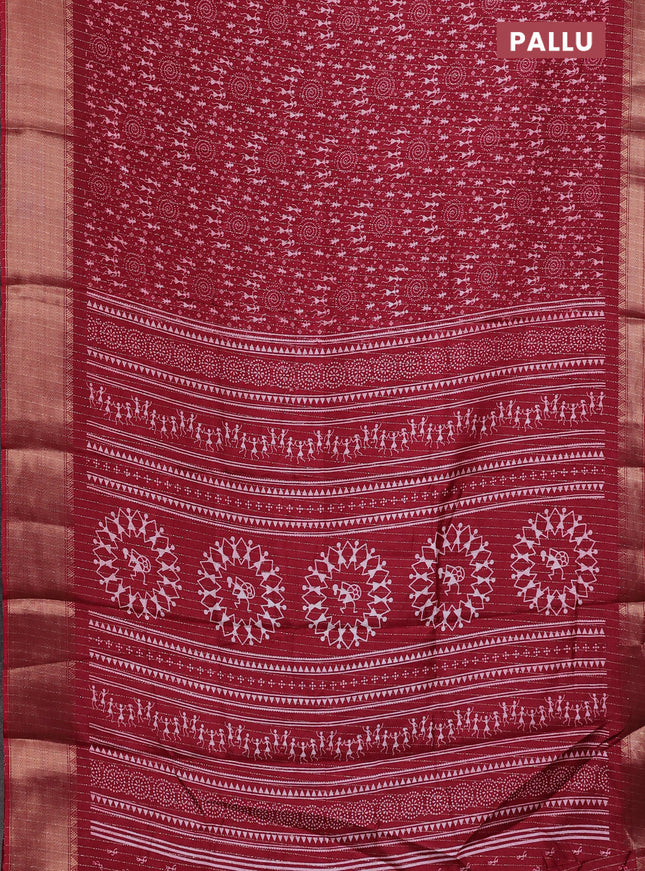 Semi dola saree maroon with allover warli prints & zari weaves and zari woven border