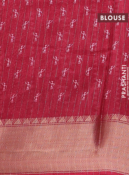 Semi dola saree maroon with allover warli prints & zari weaves and zari woven border