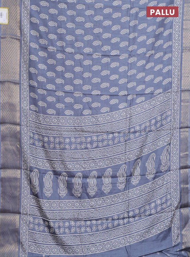 Semi dola saree grey with butta prints and zari woven border