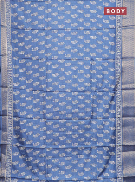 Semi dola saree blue shade with butta prints and zari woven border