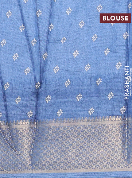 Semi dola saree blue shade with butta prints and zari woven border