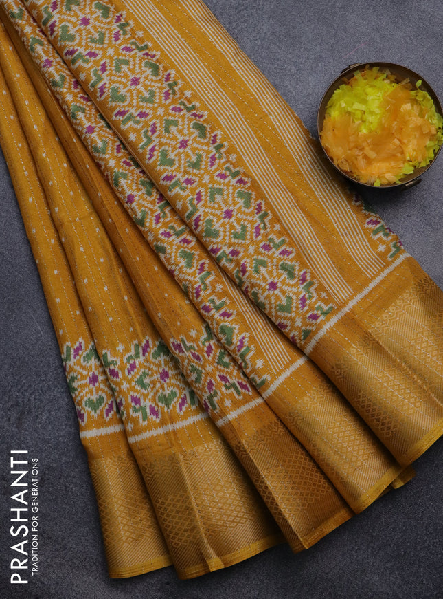 Semi dola saree mustard yellow with zari weaves & butta prints and zari woven border