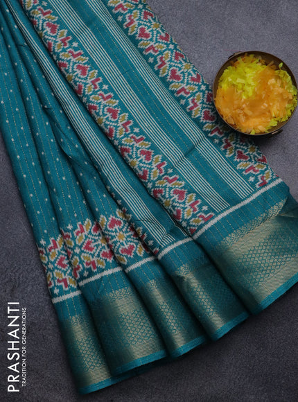 Semi dola saree teal green with zari weaves & butta prints and zari woven border