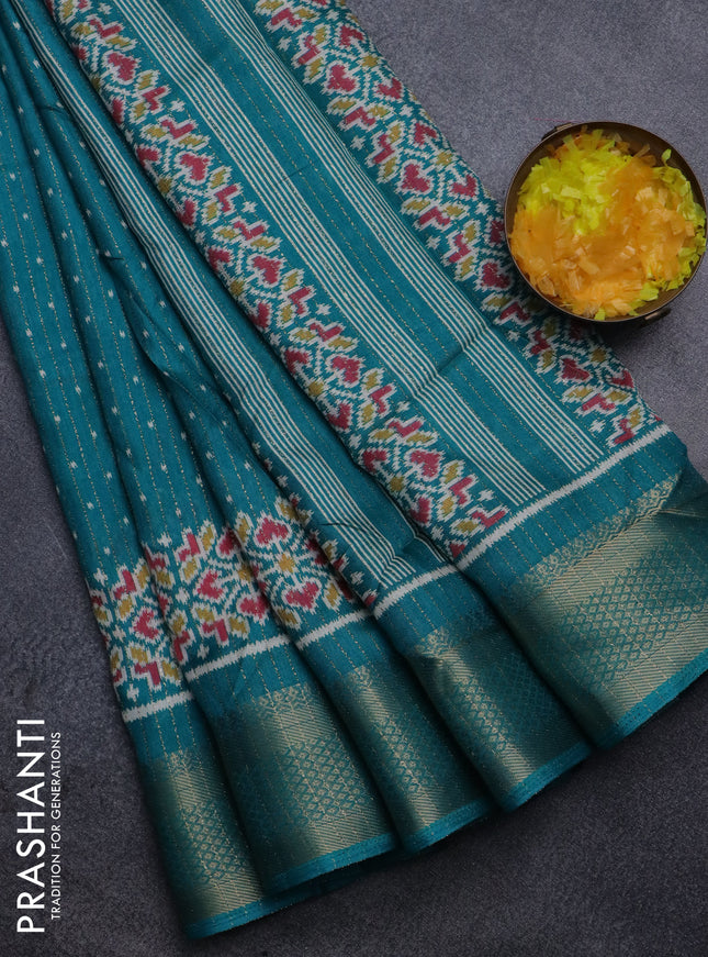 Semi dola saree teal green with zari weaves & butta prints and zari woven border