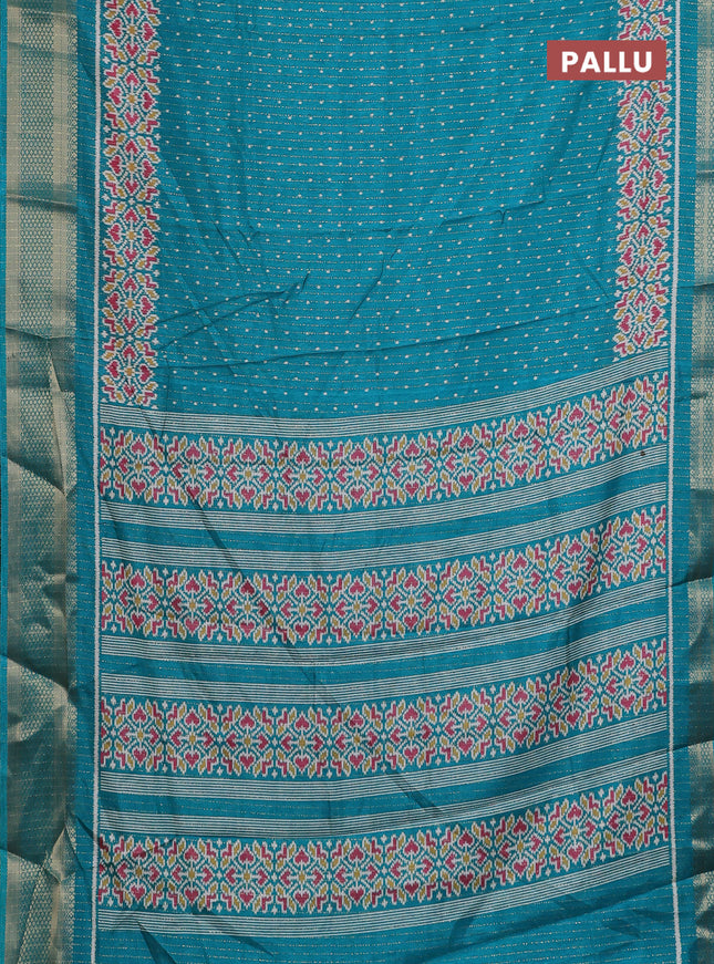 Semi dola saree teal green with zari weaves & butta prints and zari woven border
