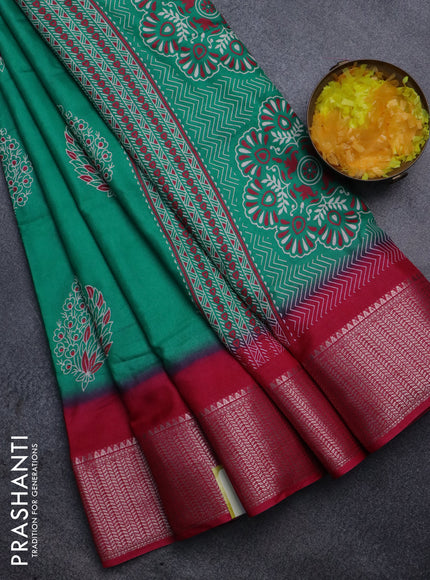 Semi dola saree green and pink with butta prints and zari woven border