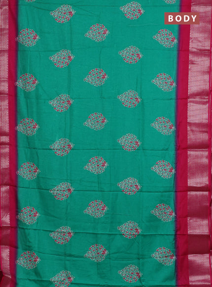 Semi dola saree green and pink with butta prints and zari woven border