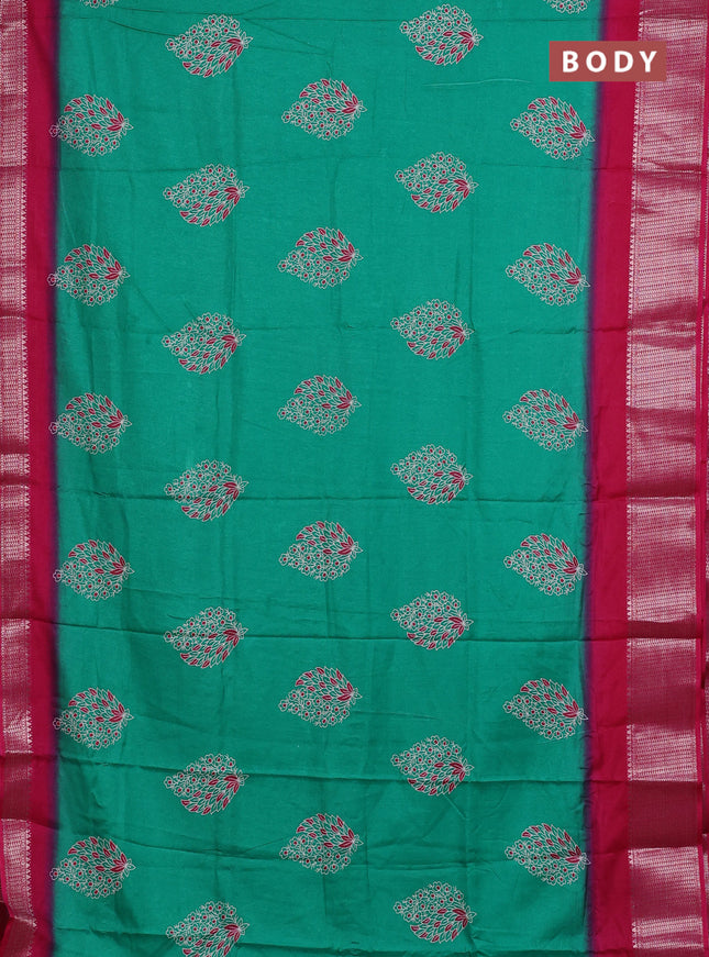 Semi dola saree green and pink with butta prints and zari woven border