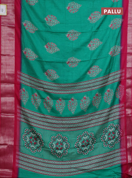Semi dola saree green and pink with butta prints and zari woven border