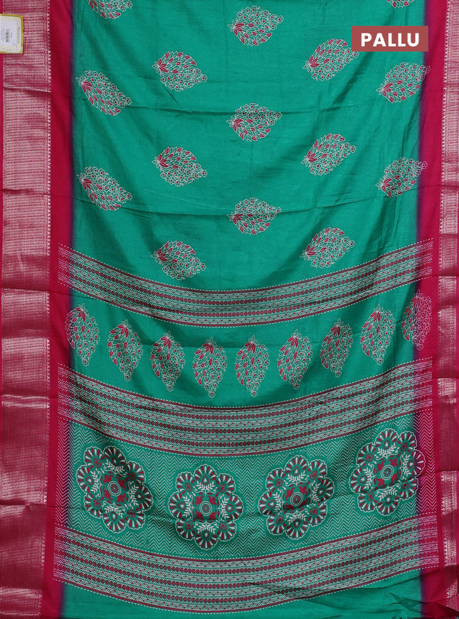 Semi dola saree green and pink with butta prints and zari woven border