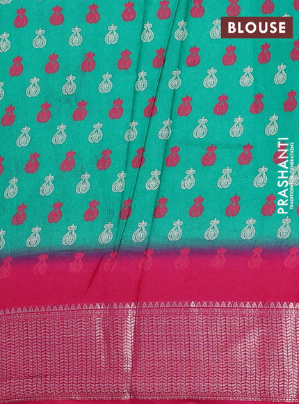 Semi dola saree green and pink with butta prints and zari woven border