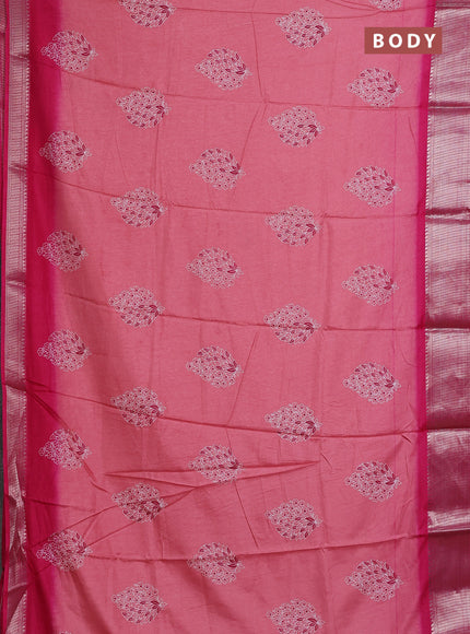 Semi dola saree peach pink and pink with butta prints and zari woven border