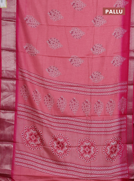 Semi dola saree peach pink and pink with butta prints and zari woven border