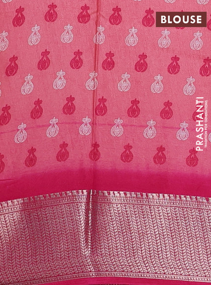 Semi dola saree peach pink and pink with butta prints and zari woven border