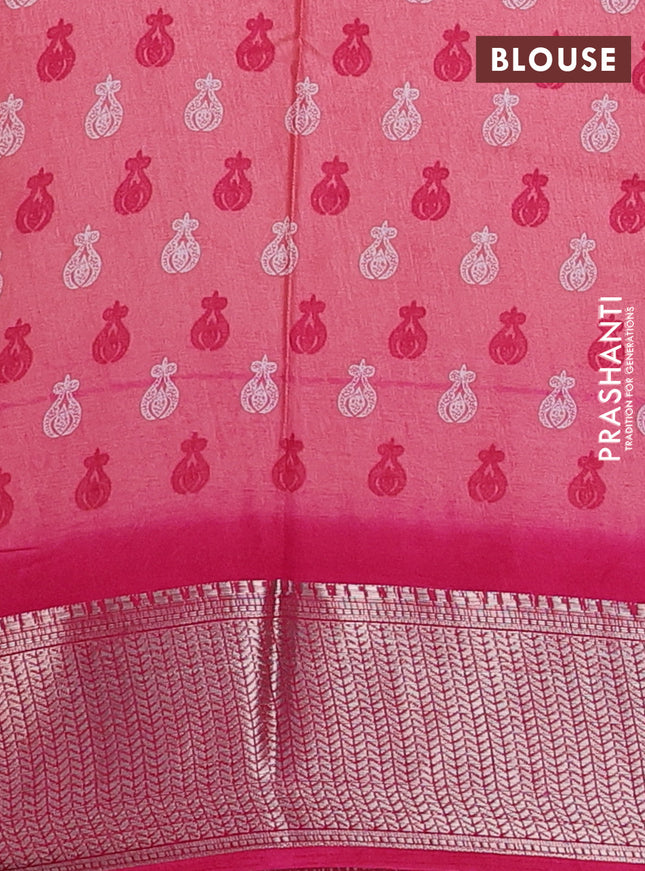 Semi dola saree peach pink and pink with butta prints and zari woven border