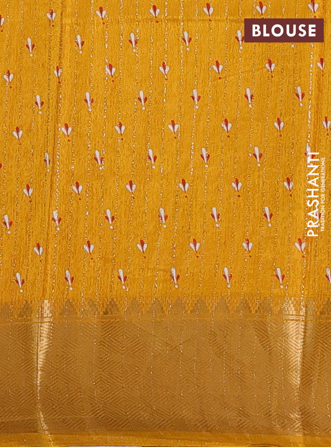Semi dola saree mustard yellow with allover zari weaves & leaf prints and zari woven border