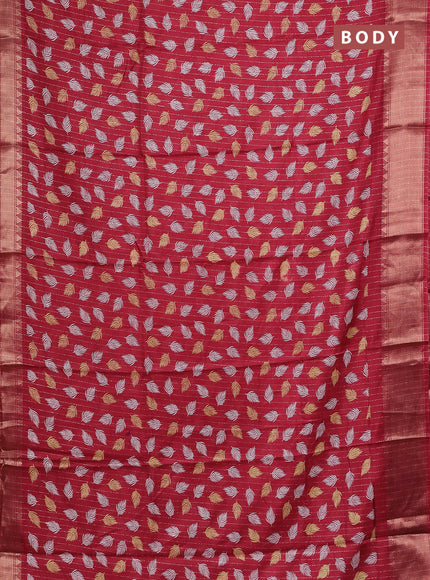 Semi dola saree maroon with allover zari weaves & leaf prints and zari woven border